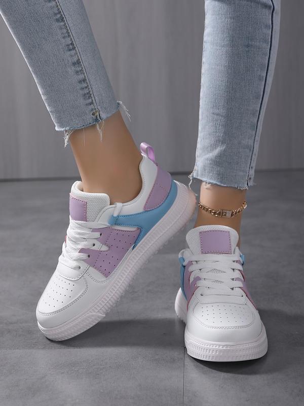 Women's 2024 Summer Fashion Colorblock Lace Up Low Top Athletic Trainers & Sneakers, Sneakers Women 2024, Casual Comfortable Outdoor Sports Shoes, Female Round Toe Skate Shoes