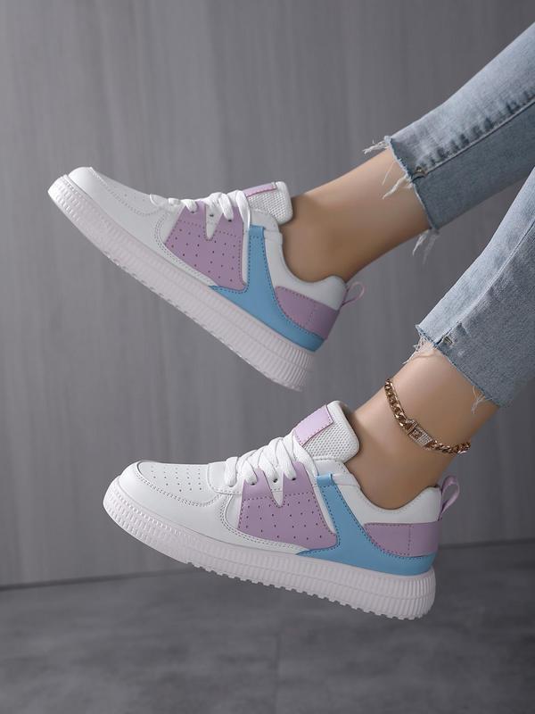 Women's 2024 Summer Fashion Colorblock Lace Up Low Top Athletic Trainers & Sneakers, Sneakers Women 2024, Casual Comfortable Outdoor Sports Shoes, Female Round Toe Skate Shoes