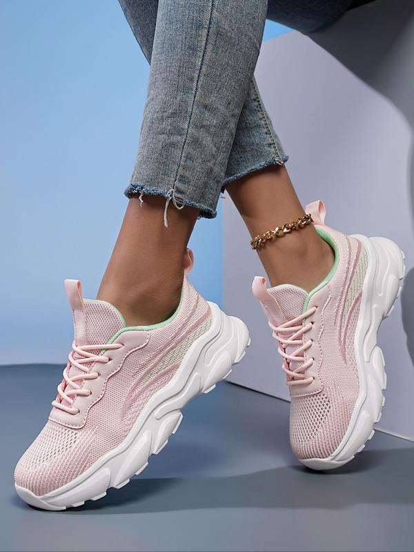 Women's Fashionable Lace Up Low Top Sneakers for Summer, Casual Soft Comfortable Breathable Sports Shoes, Matching Simple Design Plain Round Toe Running Shoes