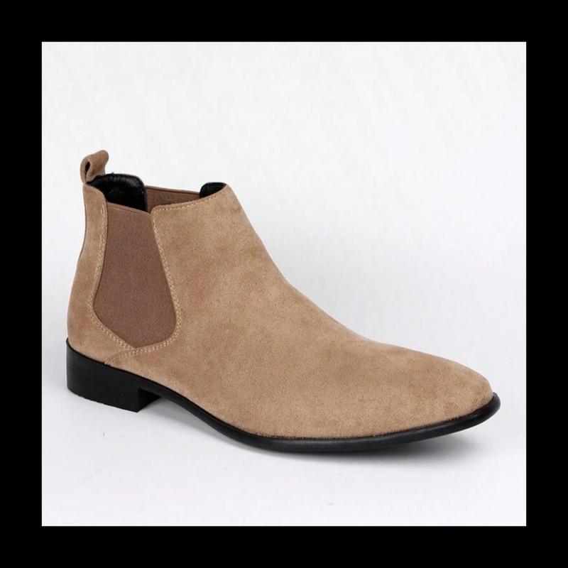 Men Minimalist Slip On Chelsea Boots, Minimalist Beige Faux Suede Boots