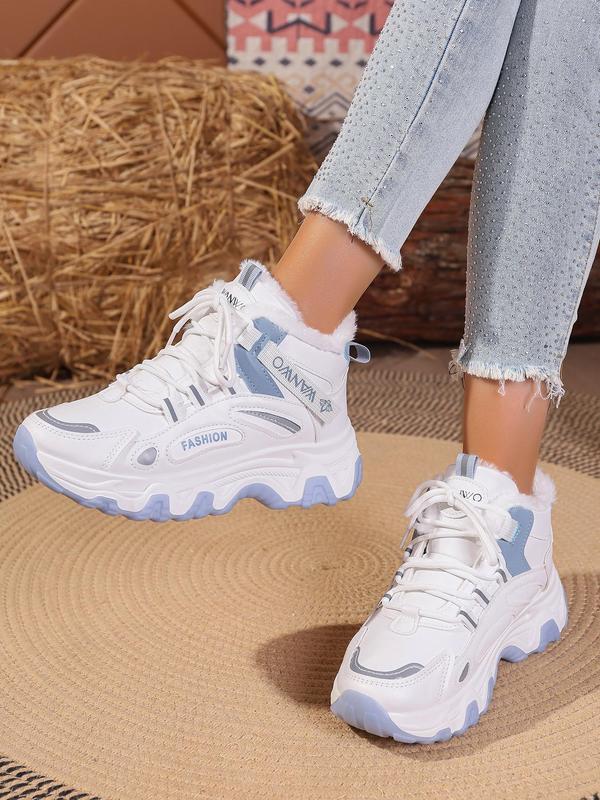 Women's Fashionable Letter Tape Design Lace Up Platform Sneakers, Casual Comfortable Sports Running Shoes, Female All-match Round Toe Chunky Sneakers for Daily Life