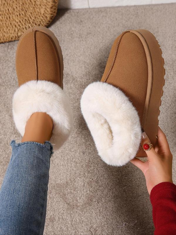 Women's Solid Color Fluffy Plush Slippers, Casual Soft Comfortable Home Slippers, Warm Slippers for Indoor & Outdoor Use for Women & Girls