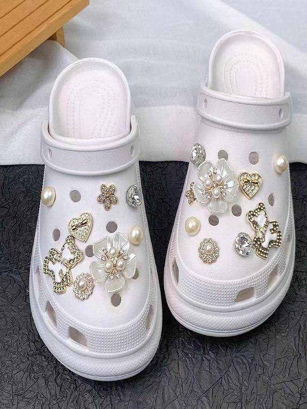 Cute Bear & Flower & Heart Design Shoe Charms, Rhinestone Decorated Shoe Decoration Charms, Fashionable Shoes Decoration for Women & Girls