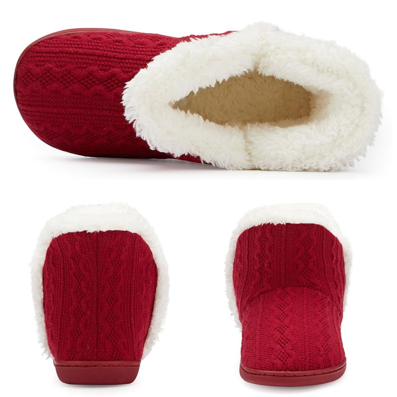 Winter Women's Indoor Fuzzy Boot Slippers Outdoor Knitted Ankle Boots Slippers Warm House Shoes with Plush Fur Lining