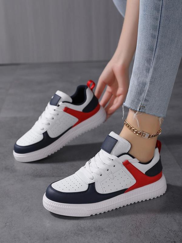 Women's 2024 Summer Fashion Colorblock Lace Up Low Top Athletic Trainers & Sneakers, Sneakers Women 2024, Casual Comfortable Outdoor Sports Shoes, Female Round Toe Skate Shoes