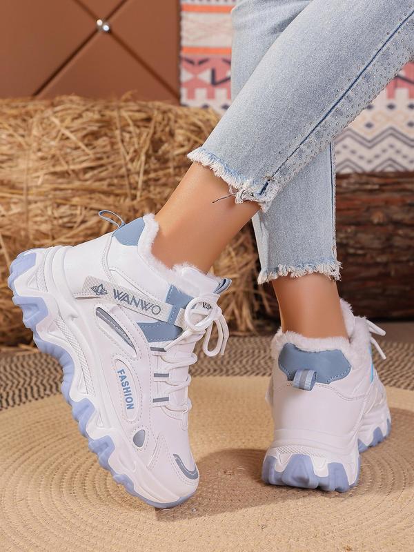 Women's Fashionable Letter Tape Design Lace Up Platform Sneakers, Casual Comfortable Sports Running Shoes, Female All-match Round Toe Chunky Sneakers for Daily Life