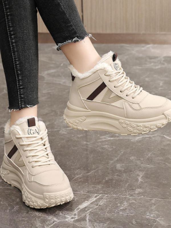 Women's Fashionable Lace Up Front Snow Boots, Casual Comfortable Warm Thick Sole Boots for Fall & Winter, Female All-match Trend Shoes for Daily Wear