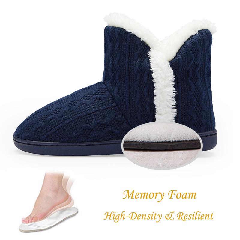 Winter Women's Indoor Fuzzy Boot Slippers Outdoor Knitted Ankle Boots Slippers Warm House Shoes with Plush Fur Lining