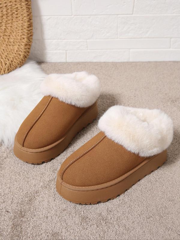 Women's Solid Color Fluffy Plush Slippers, Casual Soft Comfortable Home Slippers, Warm Slippers for Indoor & Outdoor Use for Women & Girls