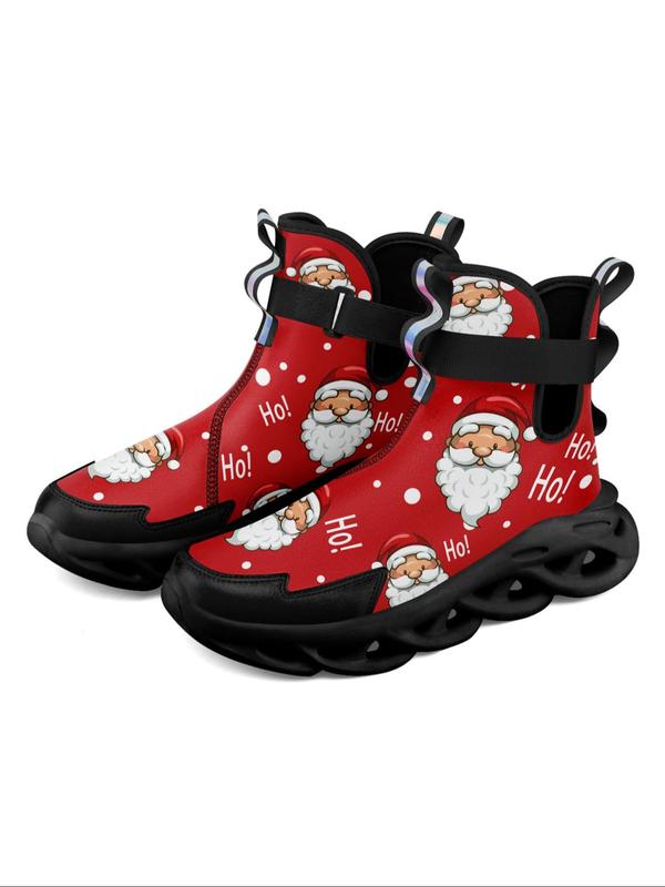 Men's Cartoon Santa Claus Pattern High Top Sneakers, Casual Comfortable Soft Blade Sole for Daily Wear, Male All-match Round Toe Shoes for Daily Wear