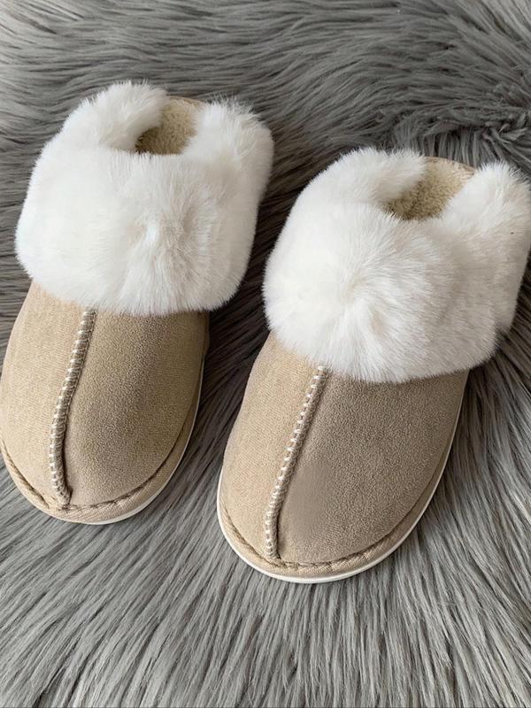 Women's Solid Color Plush Lined Slippers, Casual Soft Comfortable Home Slippers, Warm Slippers for Indoor & Outdoor Use for All Seasons