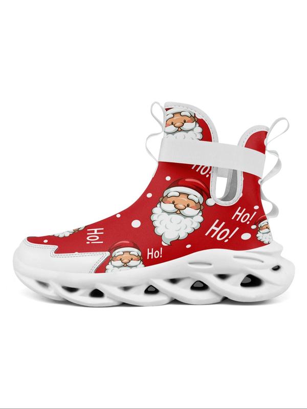 Men's Cartoon Santa Claus Pattern High Top Sneakers, Casual Comfortable Soft Blade Sole for Daily Wear, Male All-match Round Toe Shoes for Daily Wear