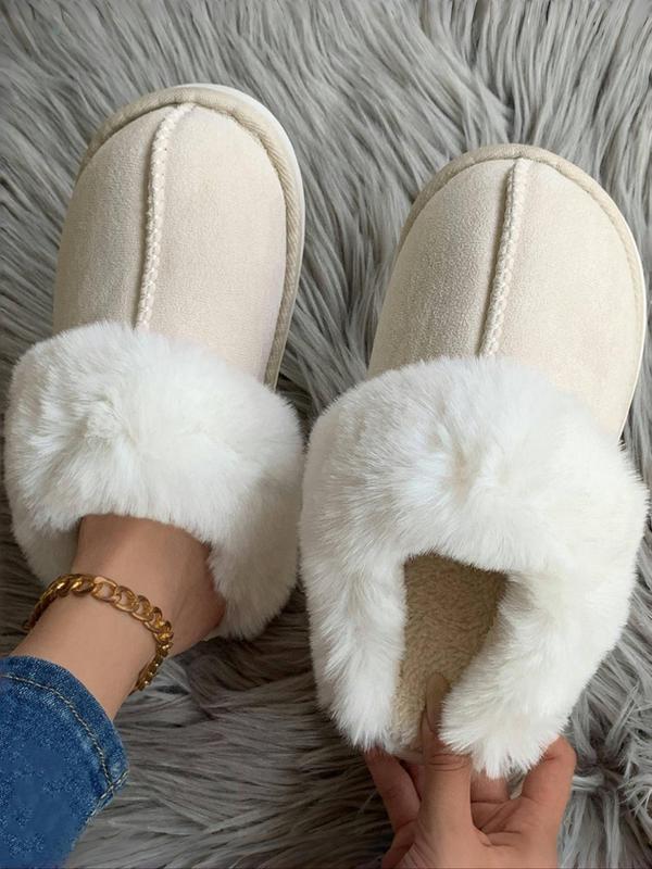 Women's Solid Color Plush Lined Slippers, Casual Soft Comfortable Home Slippers, Warm Slippers for Indoor & Outdoor Use for All Seasons