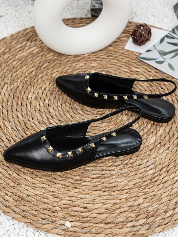 Women's Fashionable Rivet Decorated Pointed Toe Flat Shoes, Elegant Slip on Slingback Flats for Party, Daily Clothing Decor for Women & Girls