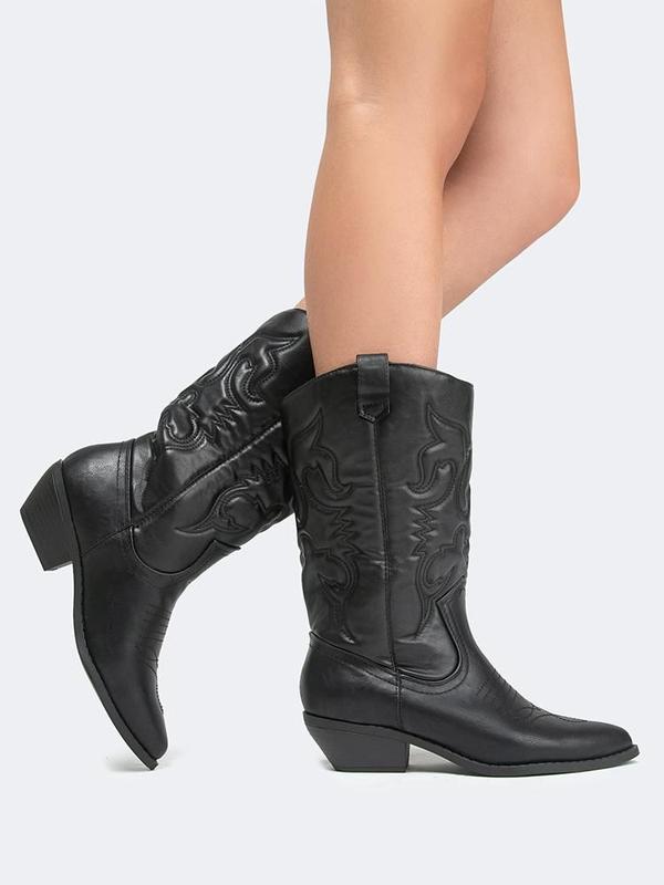 J. Adams Lasso Cowgirl Boots for Women - Mid Calf Low Heel Western Boot Walking Shoes Footwear