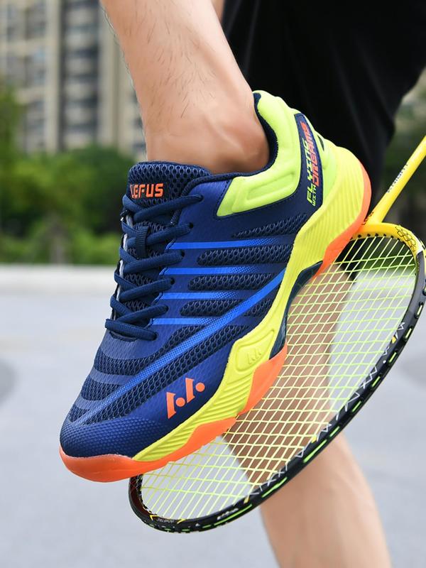 Men's Colorblock Lace Up Badminton Sneakers, Casual Comfortable Breathable Sports Running Shoes, Non-slip Sneakers for All Seasons