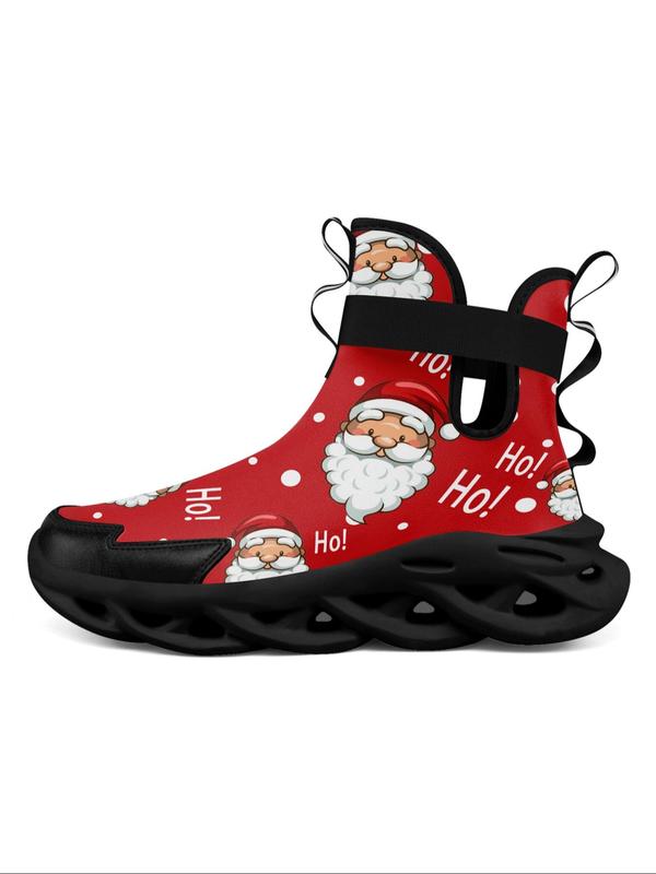 Men's Cartoon Santa Claus Pattern High Top Sneakers, Casual Comfortable Soft Blade Sole for Daily Wear, Male All-match Round Toe Shoes for Daily Wear