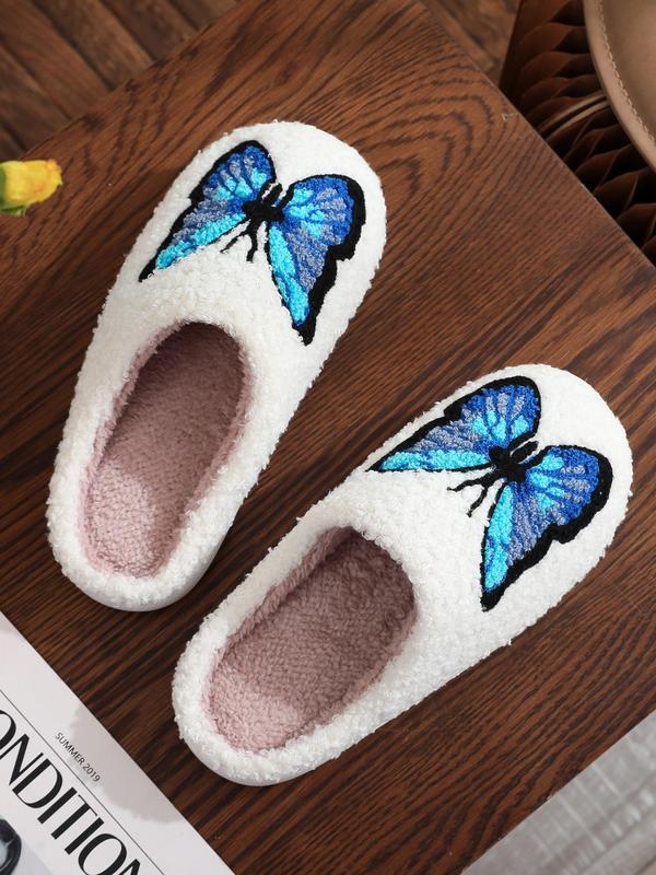 Women's Cute Cartoon Rabbit Butterfly Pattern Slippers, Casual Soft Comfortable Home Slippers, Fluffy Fall & Winter House Shoes for Indoor and Outdoor