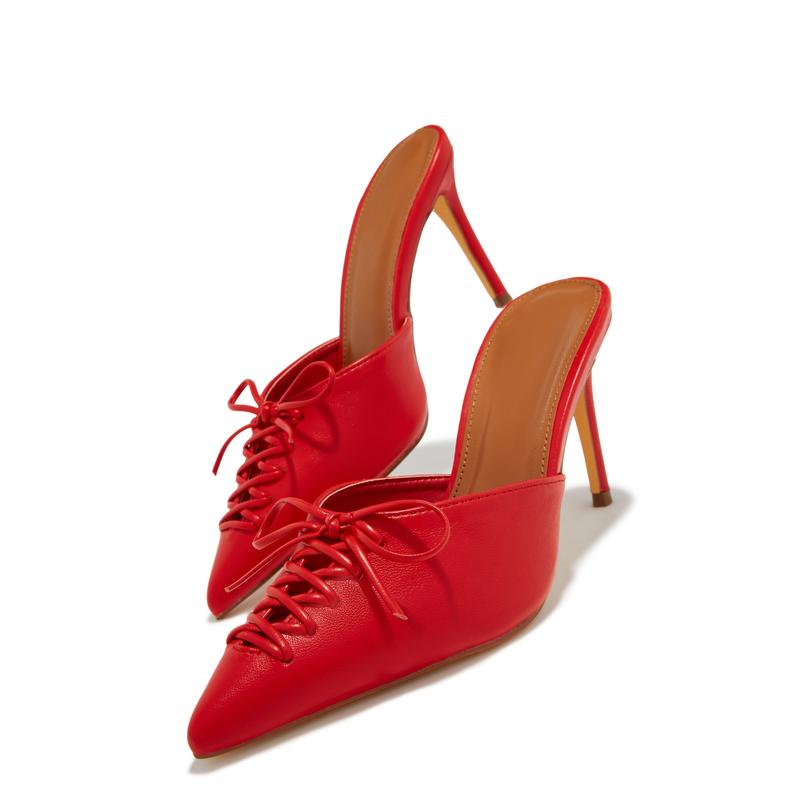 Lina Pump Heel Mules - Red