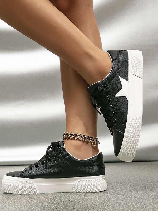 Women's Fashionable Star Pattern Lace Up Low Top Sneakers, Casual Comfortable Sports Shoes for Daily Wear, Female All-match Round Toe Shoes for Daily Wear