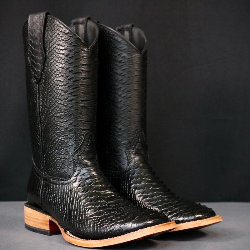 Men’s Black Python Boots With Red Bottoms