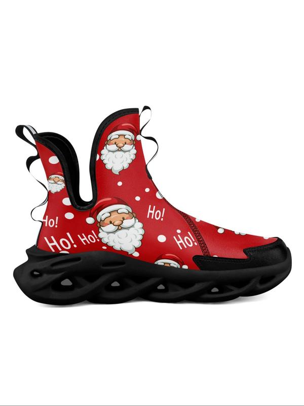 Men's Cartoon Santa Claus Pattern High Top Sneakers, Casual Comfortable Soft Blade Sole for Daily Wear, Male All-match Round Toe Shoes for Daily Wear