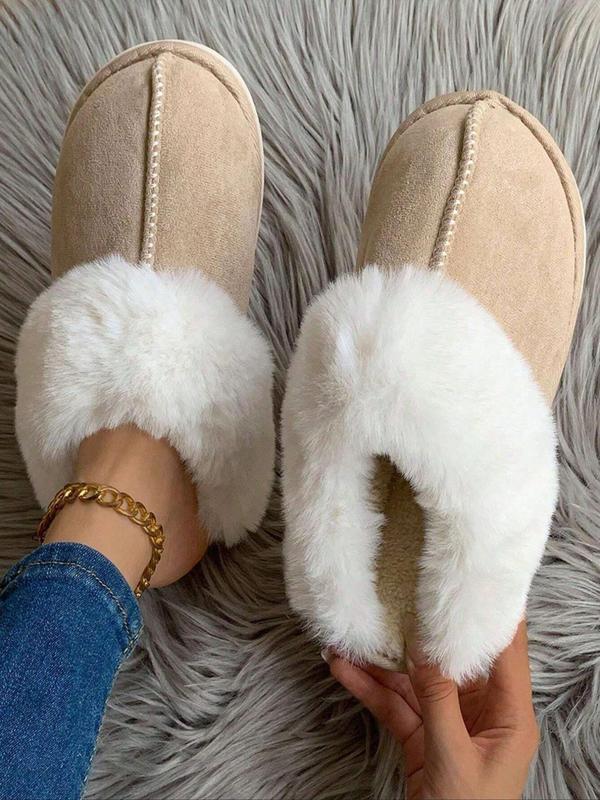 Women's Solid Color Plush Lined Slippers, Casual Soft Comfortable Home Slippers, Warm Slippers for Indoor & Outdoor Use for All Seasons