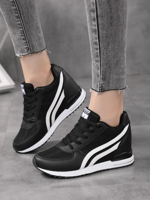 Women's Sporty Minimalist Wedge Sneakers, Fall Trendy Soft Platform Wedge Trainers, All-match Fashionable Shoes for Daily Back To School, Sneakers for Women, Fall Outfits, Fall Freshness