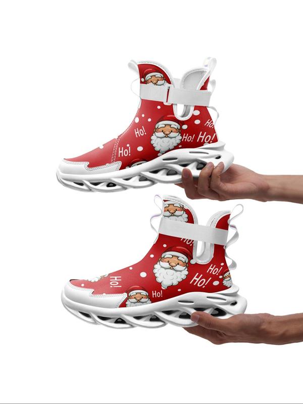 Men's Cartoon Santa Claus Pattern High Top Sneakers, Casual Comfortable Soft Blade Sole for Daily Wear, Male All-match Round Toe Shoes for Daily Wear