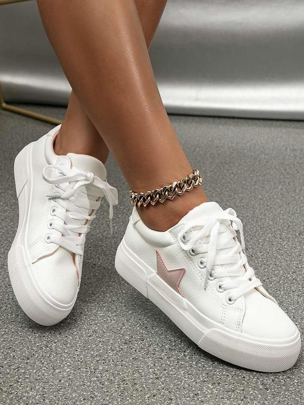 Women's Fashionable Star Pattern Lace Up Low Top Sneakers, Casual Comfortable Sports Shoes for Daily Wear, Female All-match Round Toe Shoes for Daily Wear