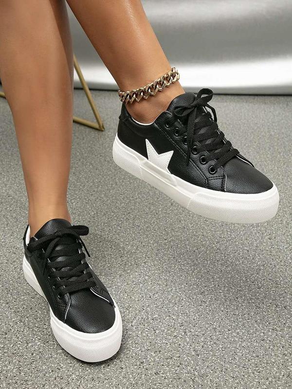 Women's Fashionable Star Pattern Lace Up Low Top Sneakers, Casual Comfortable Sports Shoes for Daily Wear, Female All-match Round Toe Shoes for Daily Wear