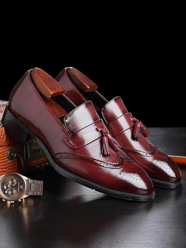 Men's Business Solid Color Tassel Decor Loafers, Fashionable PU Leather Dress Shoes for Work Office, Male All-match Commuter Shoes for Daily Wear