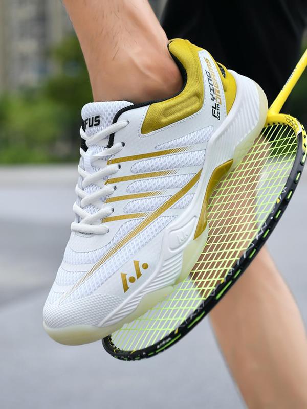 Men's Colorblock Lace Up Badminton Sneakers, Casual Comfortable Breathable Sports Running Shoes, Non-slip Sneakers for All Seasons