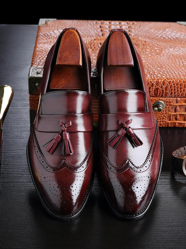 Men's Business Solid Color Tassel Decor Loafers, Fashionable PU Leather Dress Shoes for Work Office, Male All-match Commuter Shoes for Daily Wear