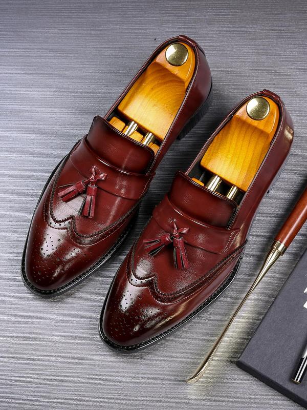 Men's Business Solid Color Tassel Decor Loafers, Fashionable PU Leather Dress Shoes for Work Office, Male All-match Commuter Shoes for Daily Wear