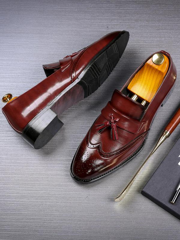 Men's Business Solid Color Tassel Decor Loafers, Fashionable PU Leather Dress Shoes for Work Office, Male All-match Commuter Shoes for Daily Wear