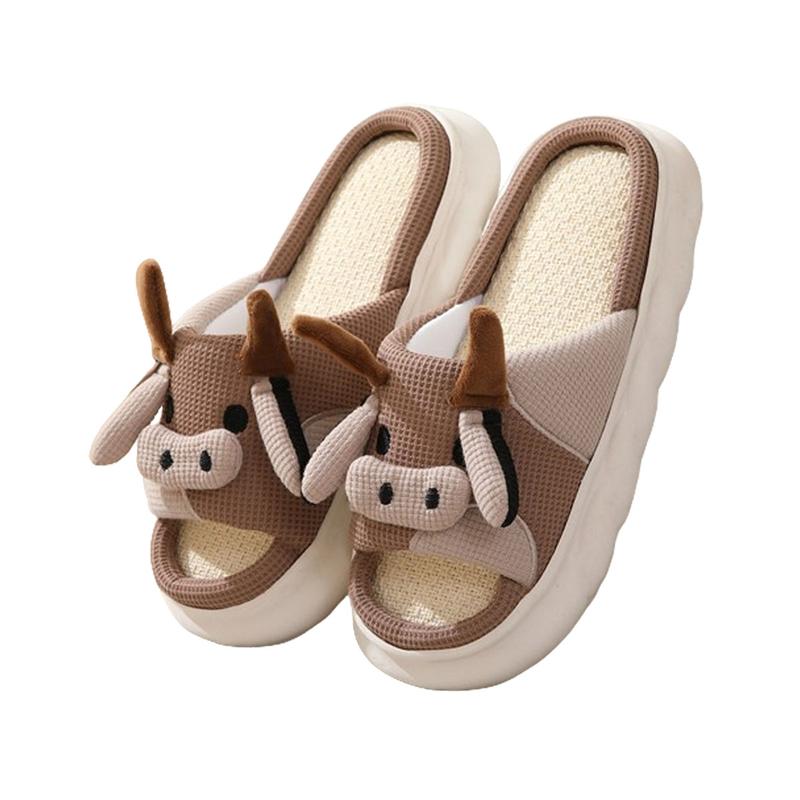 Cute Cow Slippers Fuzzy Milky Cow Slides Fuzzy Milky Cow Slides Indoor Cozy Cartoon Animal Slipper House Shoes for Women Men