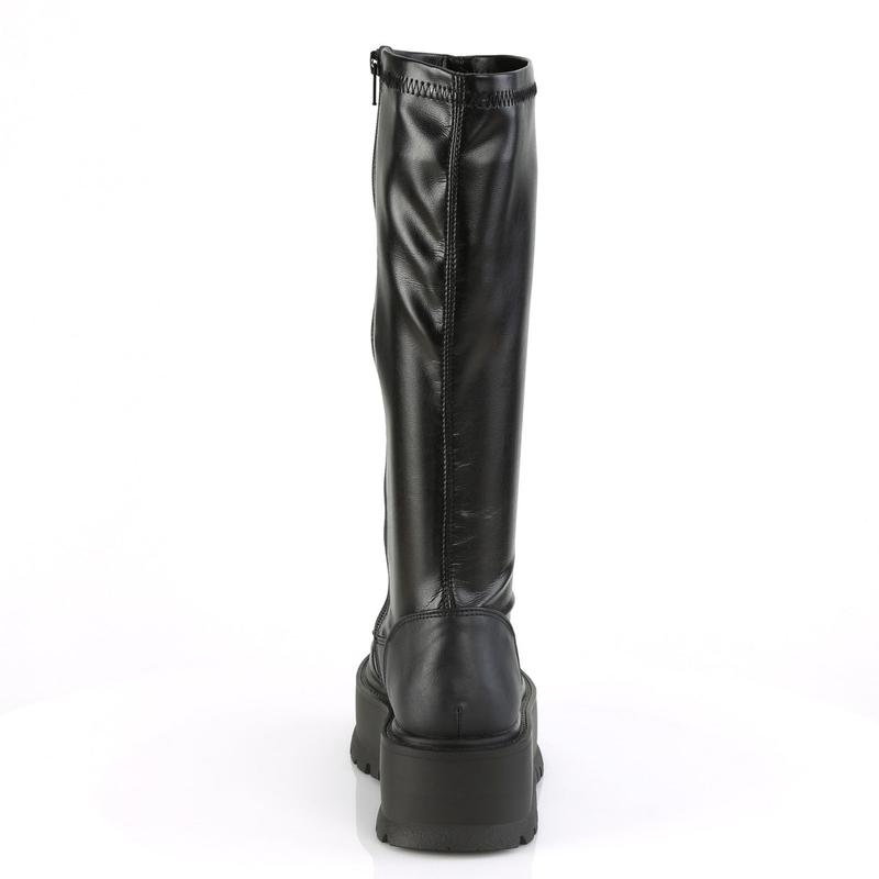 Demonia Slacker-200 Black Stretch Vegan Leather Knee-high Boots