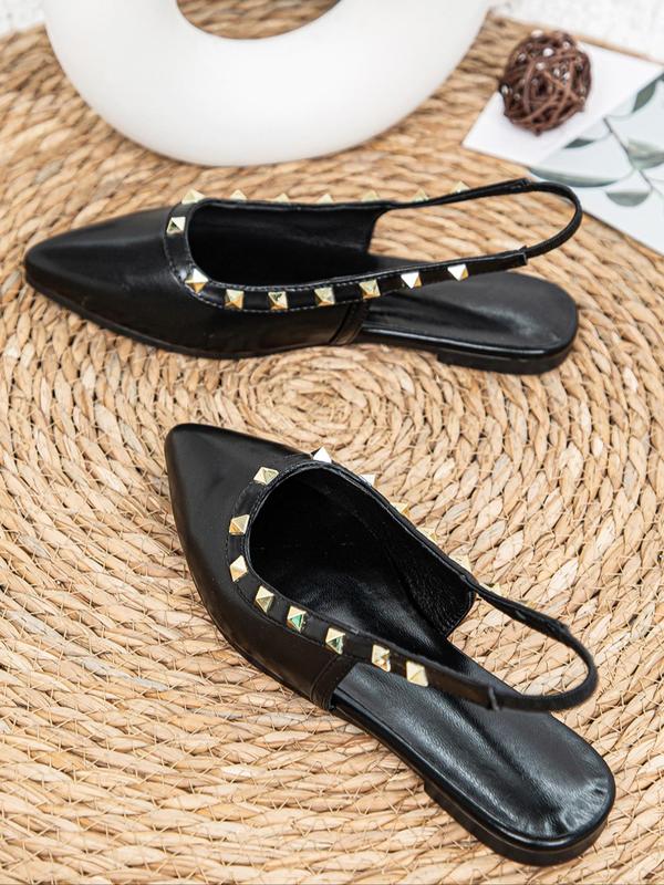 Women's Fashionable Rivet Decorated Pointed Toe Flat Shoes, Elegant Slip on Slingback Flats for Party, Daily Clothing Decor for Women & Girls