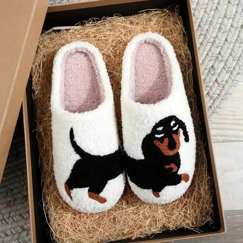 Fluffy Slippers Plush Cartoon Dog Designer Winter Shoes (Kitty Cat, Dachshund, Wiener Dog, French Bulldog, Frenchie, Pug) warm slipper