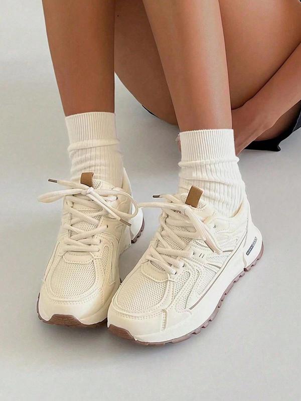 Women's Fashionable Lace Up Front Platform Sneakers, Casual Comfortable Breathable Sports Running Shoes, All-match Round Toe Chunky Sneakers for Daily Wear