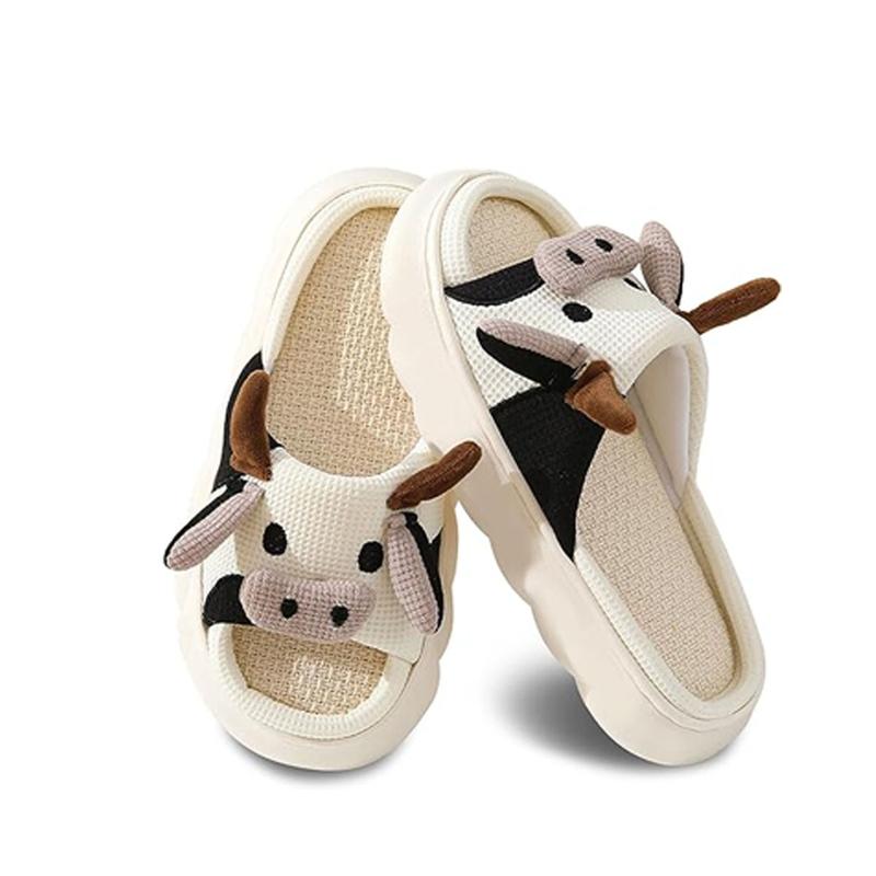 Cute Cow Slippers Fuzzy Milky Cow Slides Fuzzy Milky Cow Slides Indoor Cozy Cartoon Animal Slipper House Shoes for Women Men