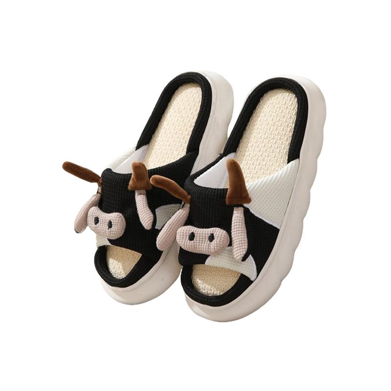 Cute Cow Slippers Fuzzy Milky Cow Slides Fuzzy Milky Cow Slides Indoor Cozy Cartoon Animal Slipper House Shoes for Women Men