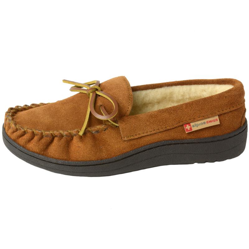 Alpine Swiss Sabine Womens Genuine Suede Shearling Slip On Moccasin Slippers