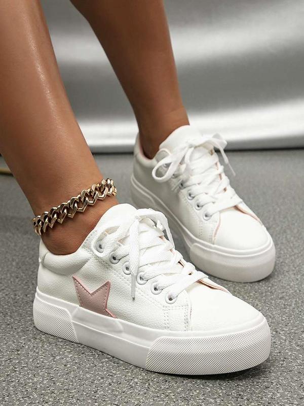 Women's Fashionable Star Pattern Lace Up Low Top Sneakers, Casual Comfortable Sports Shoes for Daily Wear, Female All-match Round Toe Shoes for Daily Wear