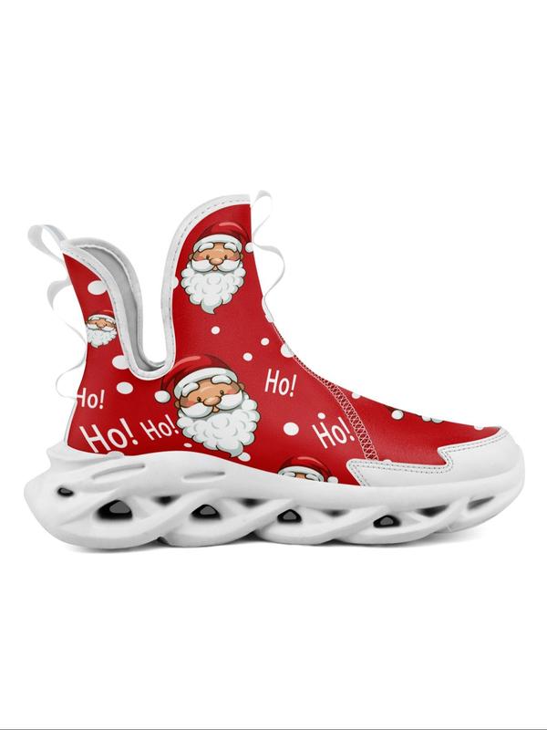 Men's Cartoon Santa Claus Pattern High Top Sneakers, Casual Comfortable Soft Blade Sole for Daily Wear, Male All-match Round Toe Shoes for Daily Wear