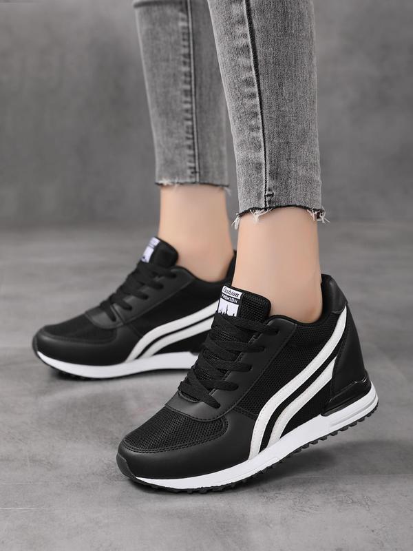 Women's Sporty Minimalist Wedge Sneakers, Fall Trendy Soft Platform Wedge Trainers, All-match Fashionable Shoes for Daily Back To School, Sneakers for Women, Fall Outfits, Fall Freshness