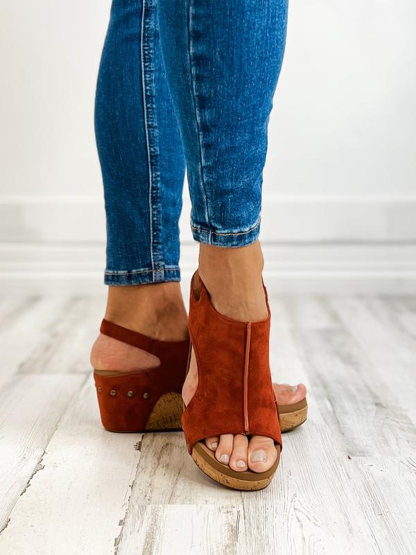 Corkys Carley RUST FAUX SUEDE Wedge Sandal