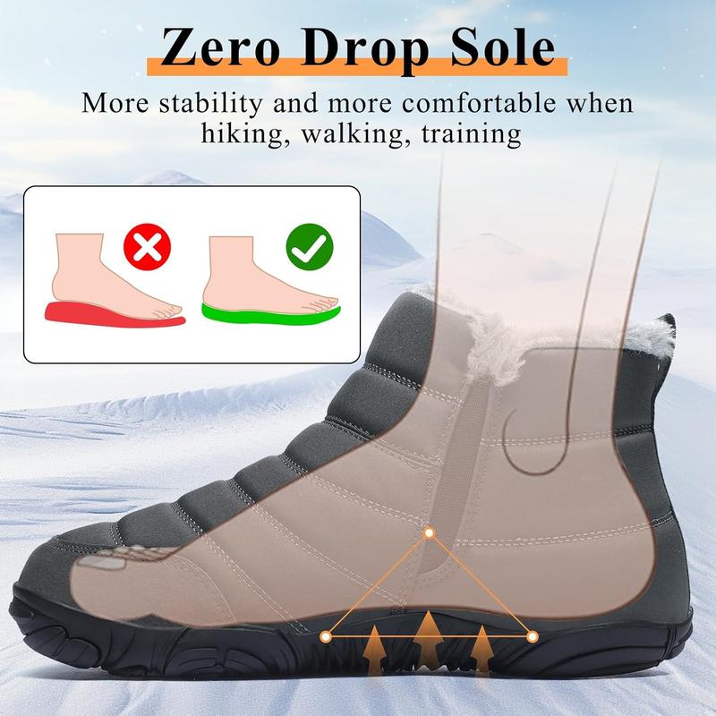 Mens Womens Winter Snow Boots Fur Lined Minimalist Zero Drop Sole Walking Shoes