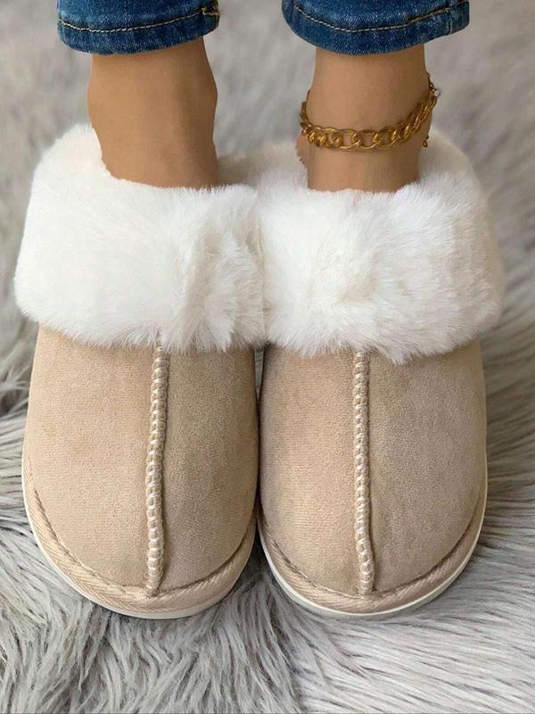 Women's Solid Color Plush Lined Slippers, Casual Soft Comfortable Home Slippers, Warm Slippers for Indoor & Outdoor Use for All Seasons